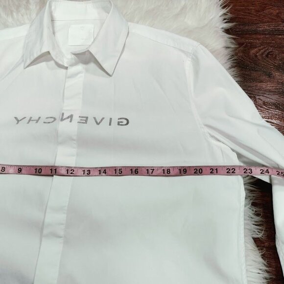 Givenchy Mens Classic Fit White Cotton Button-Up Shirt With Logo Design Made In - Picture 6 of 16